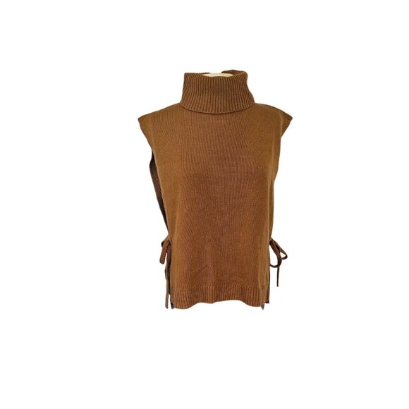 Kate & Sam Camel Tan Turtleneck Side Tie Ribbed Sweater Vest Large - Picture 1 of 8